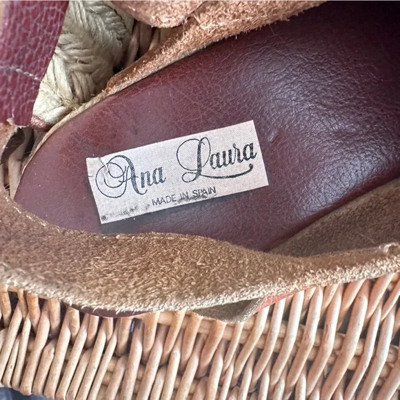 Vintage Leather Espadrilles 7.5 / 38 Platform Flats Sandals Rare Made in Spain - Picture 10 of 16